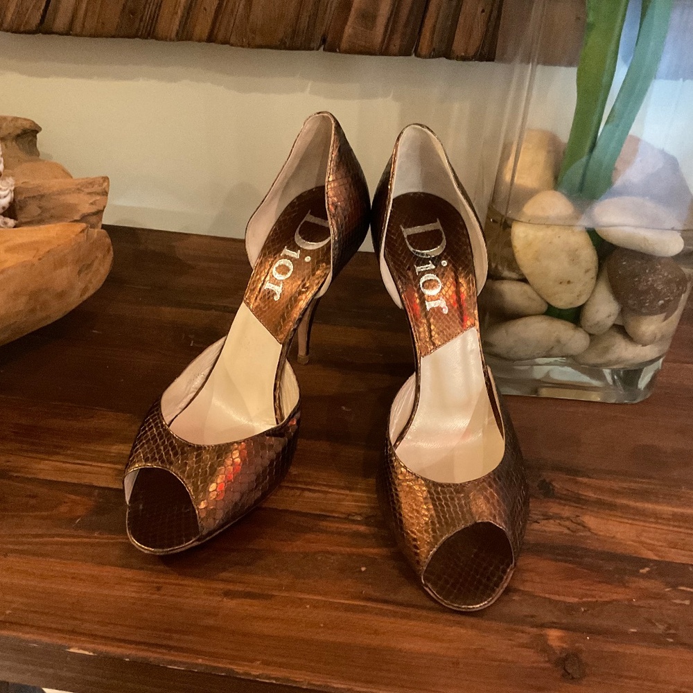 Christian Dior Vintage Copped Python D’Orsay Pumps Size 37